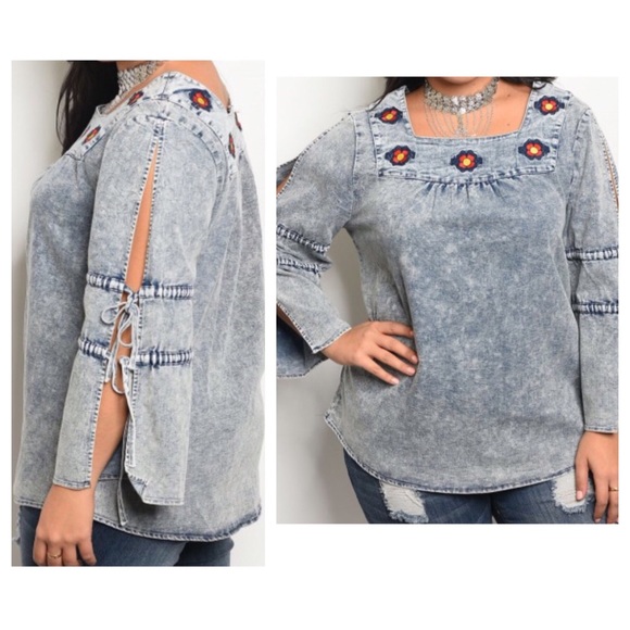 Angela Plus Tops - ➕Denim Wash Top
